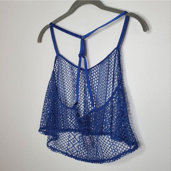New With Tags Victoria’s Secret M Crochet Swim Top Coverup Blue Lace 2016 - Picture 1 of 8
